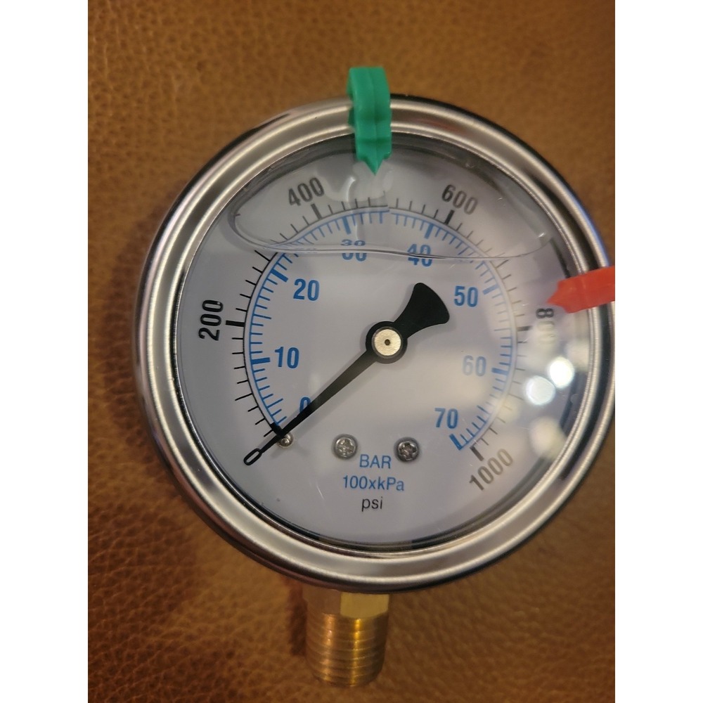 Sauer Compressor 2-1/2" Staniless Glycerine Filled Pressure Guage 1000 Psi 1/4"